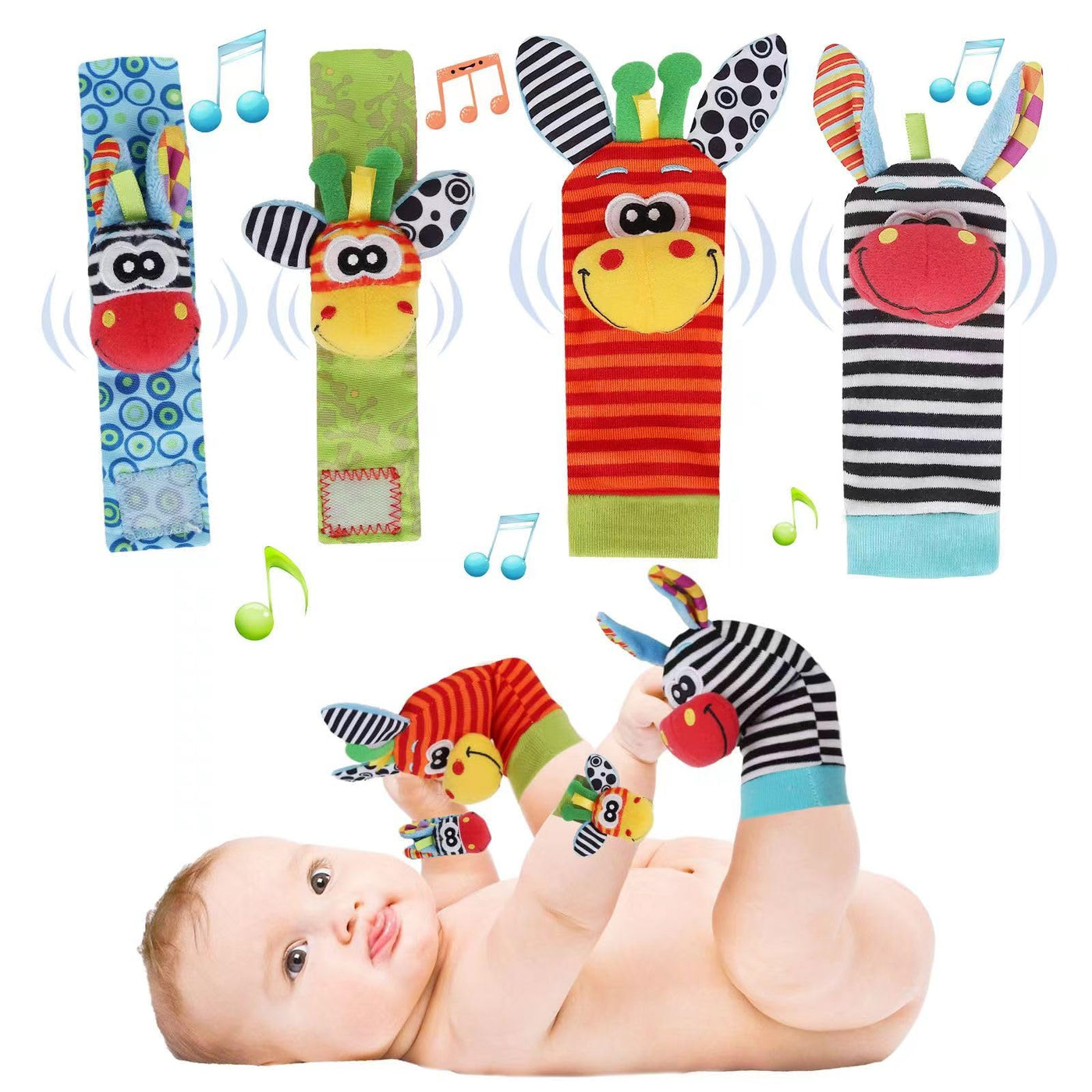 4Pcs rattle baby socks baby toy wrist and newborn toy for babies, early education