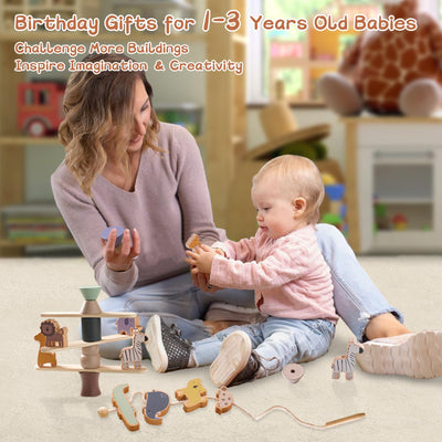 Stringing game, wooden toy for stacking game, motor skills toy for toddlers, building blocks in animal shape