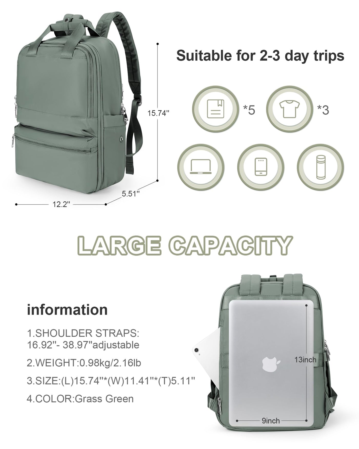 Rucksack Arbeit Handgepäck Rucksack Wasserdichter Reiserucksack