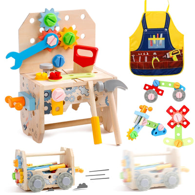 Boîte à outils pour enfants, jouet d'établi, outil en bois pour enfants, outil 3 en 1, jeux éducatifs pour enfants.