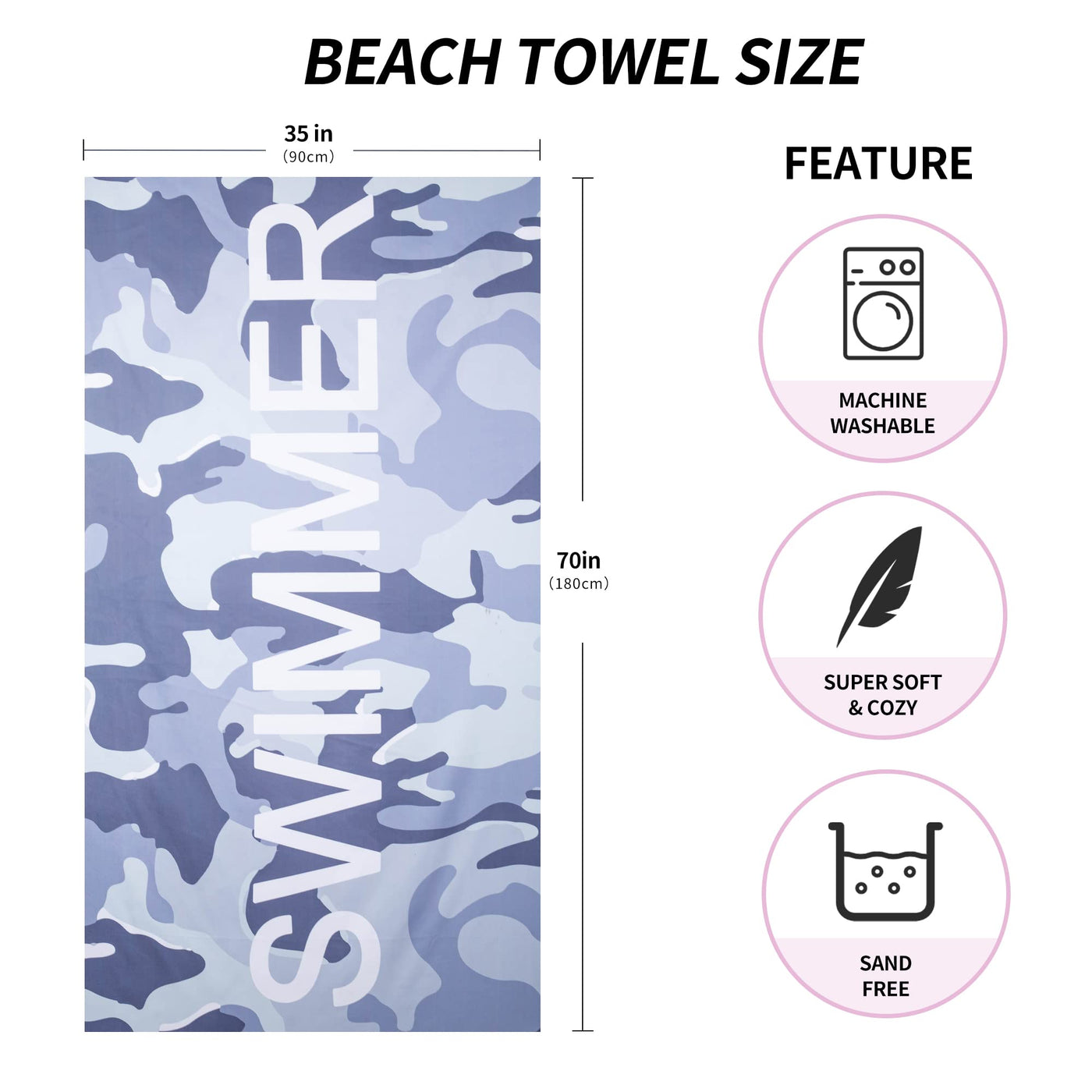 Serviette de plage Large, serviette en microfibre