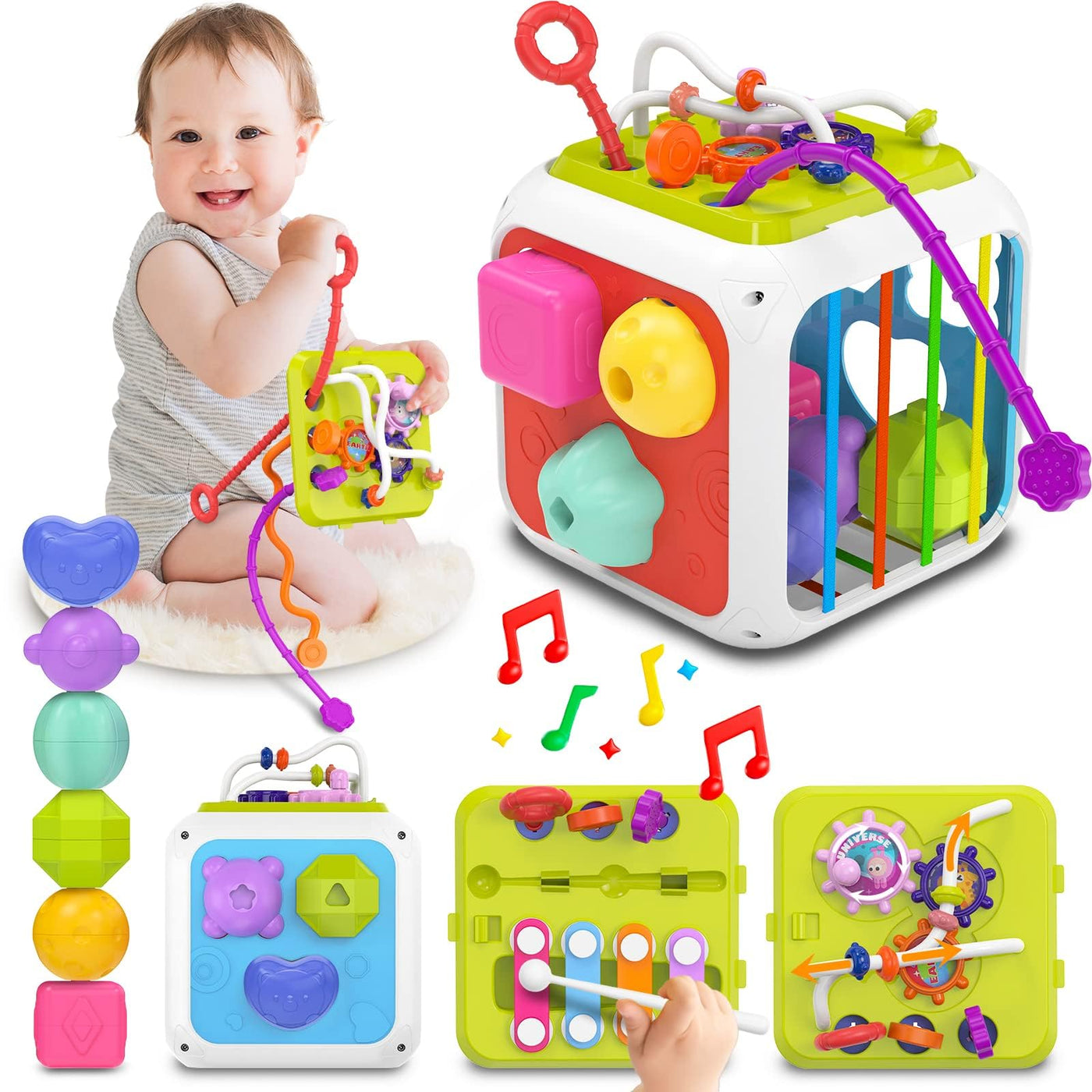 Motor activity toy Sensory Shape sorting stacking toy Baby toy Busy Activity Cube for baby