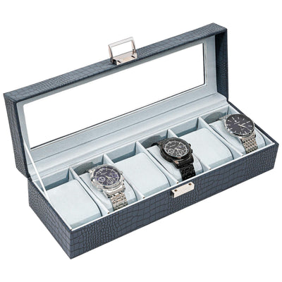 Boîte à montres avec 6 compartiments, boîte à montres avec couvercle en verre, boîte à montres avec coussin pour montres, rangement pour montres