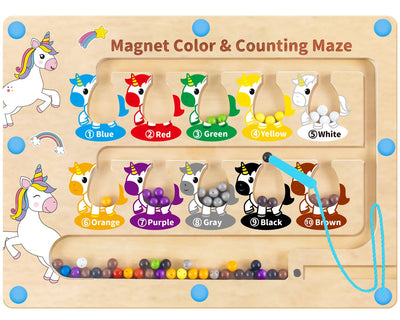 Jouet en bois labyrinthe magnétique - jouet de motricité avec les chiffres et les couleurs