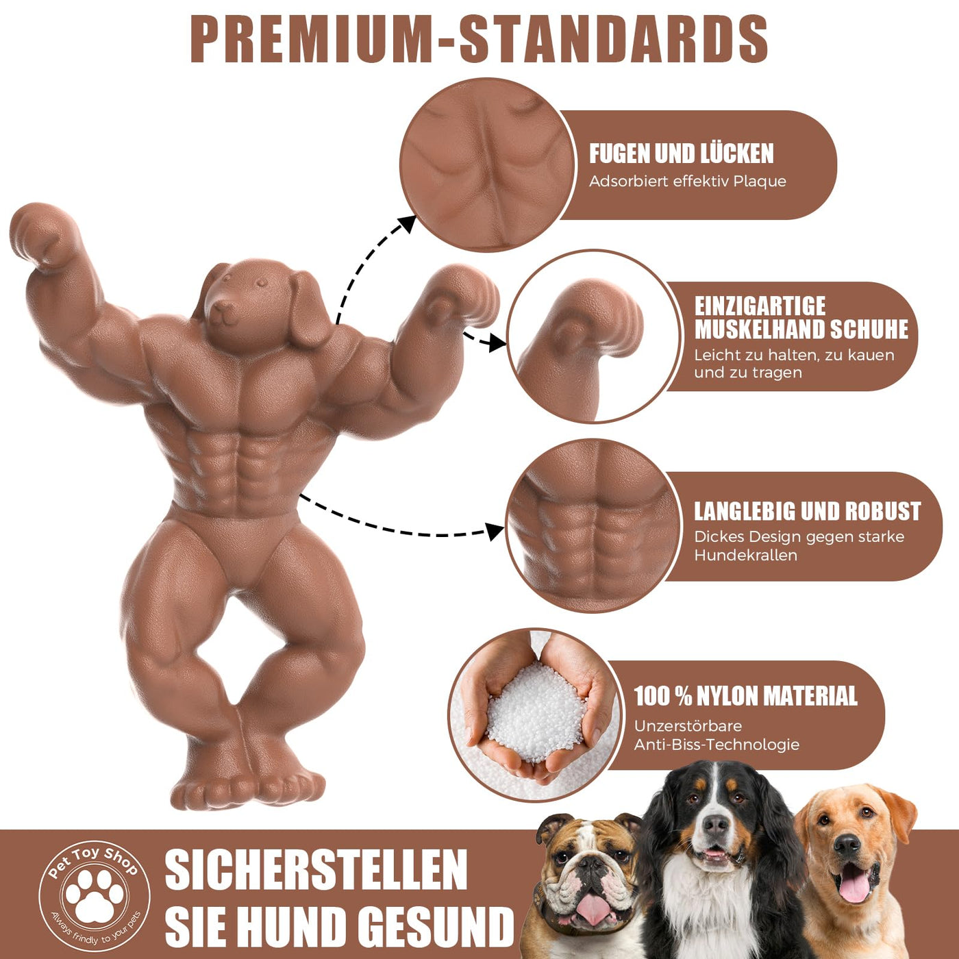 Jouet pour chien pour les mâcheurs agressifs, jouet à mâcher indestructible pour les grands chiens, jouet robuste pour les dents du chien, jouet en nylon nettoyant pour les chiens de taille moyenne et grande (Muscle).