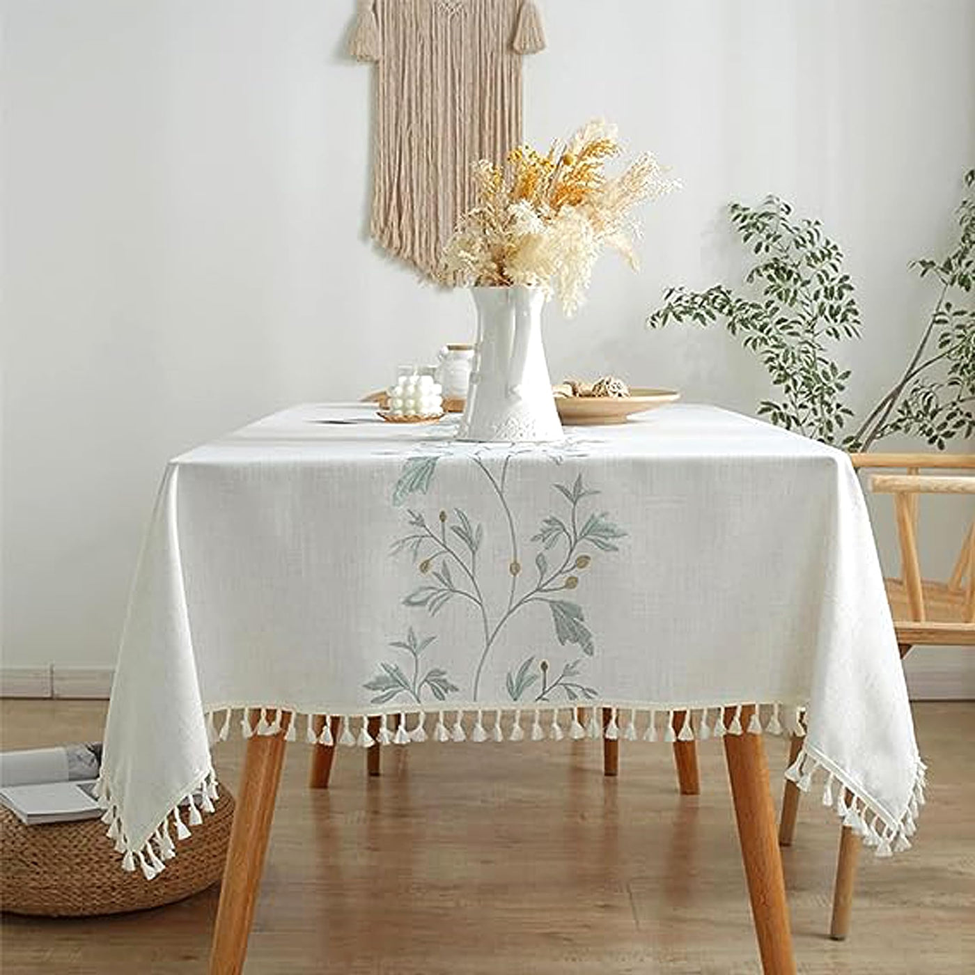 Tablecloth Rectangular Cotton Linen Tablecloth Washable Antifouling Tassel Design for Kitchen, Dining Room, Picnic, Outdoor, Garden