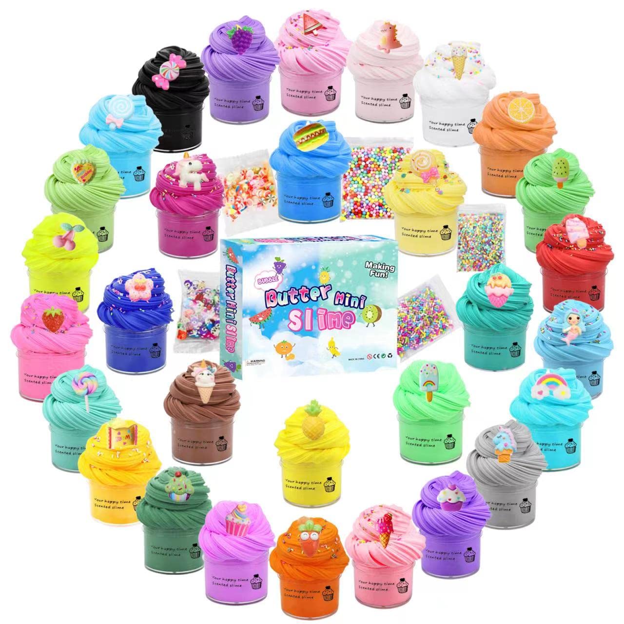 Set de Slime avec Mini Butter Slime, Fun Charms, Fluffy Slime Putty Toys et Stretchy Gift pour soulager le stress