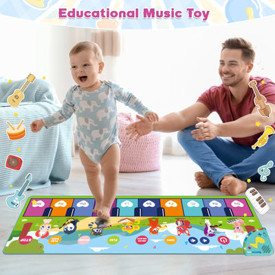 Tapis de piano pour enfants, tapis de musique pour enfants avec 8 instruments 17 chansons, tapis de danse pour bébé, tapis de piano, jeu musical pour les tout-petits.