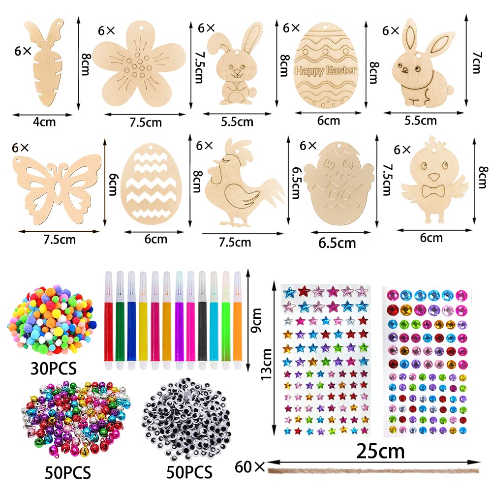 Etiquettes de Pâques en bois à peindre, 264 pièces de bricolage de Pâques pour les enfants, décorations de Pâques pour les enfants