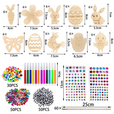 Etiquettes de Pâques en bois à peindre, 264 pièces de bricolage de Pâques pour les enfants, décorations de Pâques pour les enfants