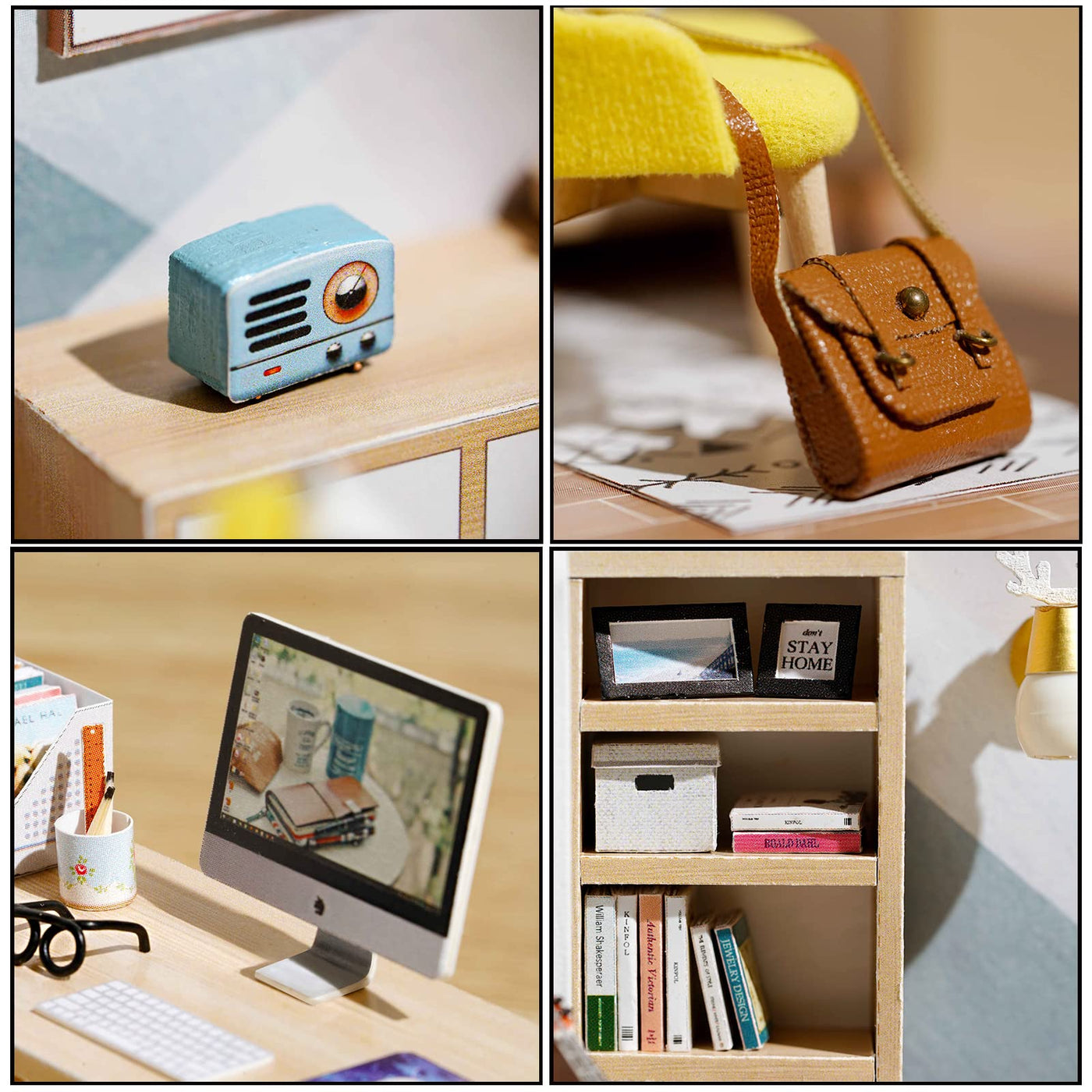 Kit Maison de Poupée Miniature-Modèle Créatif en Bois avec Éclairage LED et Cache-poussière