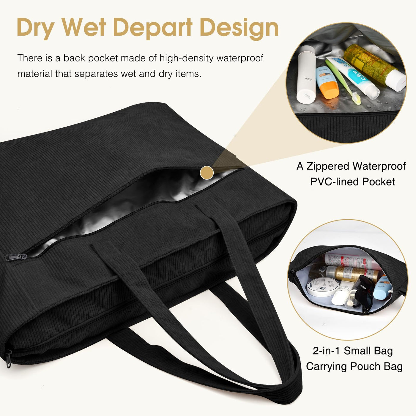 Grand sac de plage imperméable avec fermeture éclair