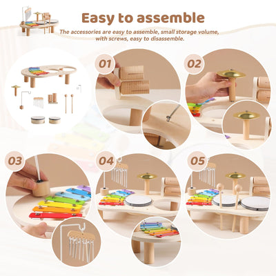 Trommelset für Kinder, 7-in-1 Musik Kinderspielzeug, Lernspielzeug Trommelset mit Xylophon, Kindertrommelset