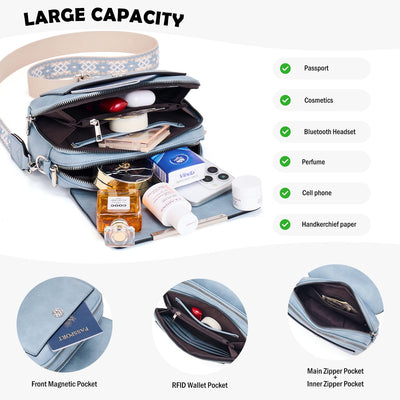 Handy Umhängetasche, Vegan Leder Crossbody Bag Umhängetasche mit verstellbarem abnehmbarem breitem Riemen