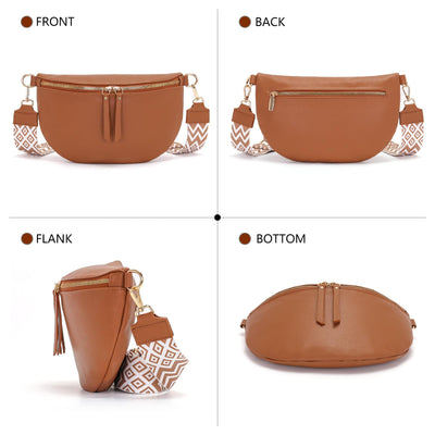 Large fanny pack vegan leather shoulder bag crossbody bag stylish belt bag with wide strap