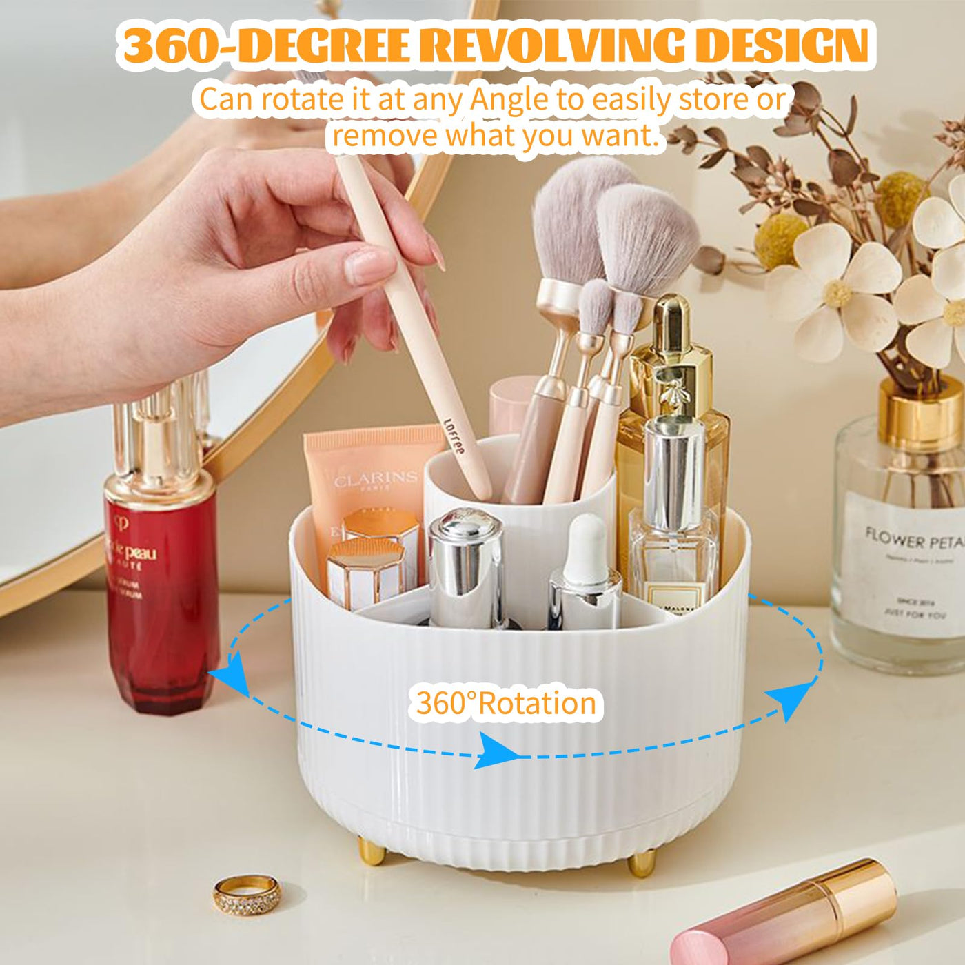 360° Make up Organizer, Brush Holder Cosmetic Storage with 5 compartments
