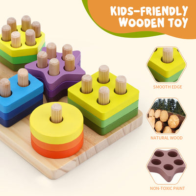 Wooden toys, digital building blocks, shape classification sorting & stacking cubes