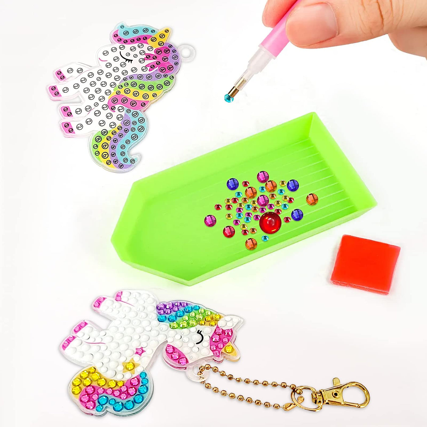 Diamond Painting Kids, Diamond Keychain DIY Diamond Painting Keychain Kits Kids 5D Unicorn Diamond