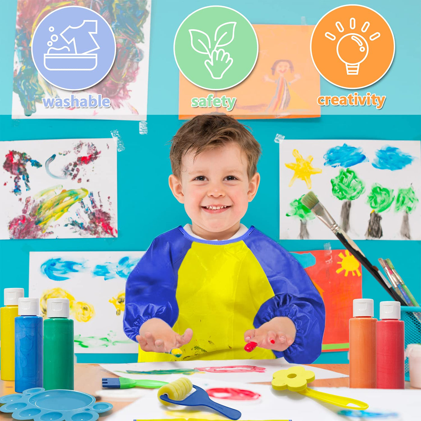 Peinture au doigt pour enfants Peinture au doigt non toxique et lavable Pinceau de peinture à l'éponge pour les enfants en bas âge