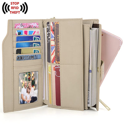 Wallet RFID Blocking Large Capacity Vegan Leather Clutch Wallet 21 Card Slots Holder Organizer