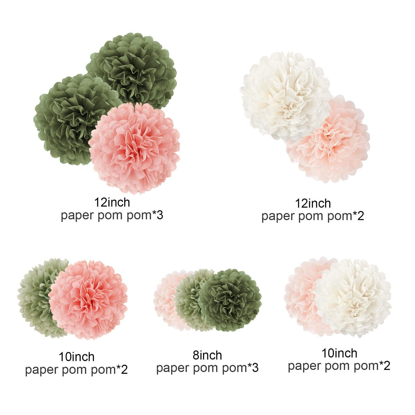 12 pieces party decoration, old-fashioned tissue paper pompoms, tissue paper flowers