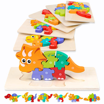 6 piece dinosaur wooden puzzle for children learning educational baby puzzle