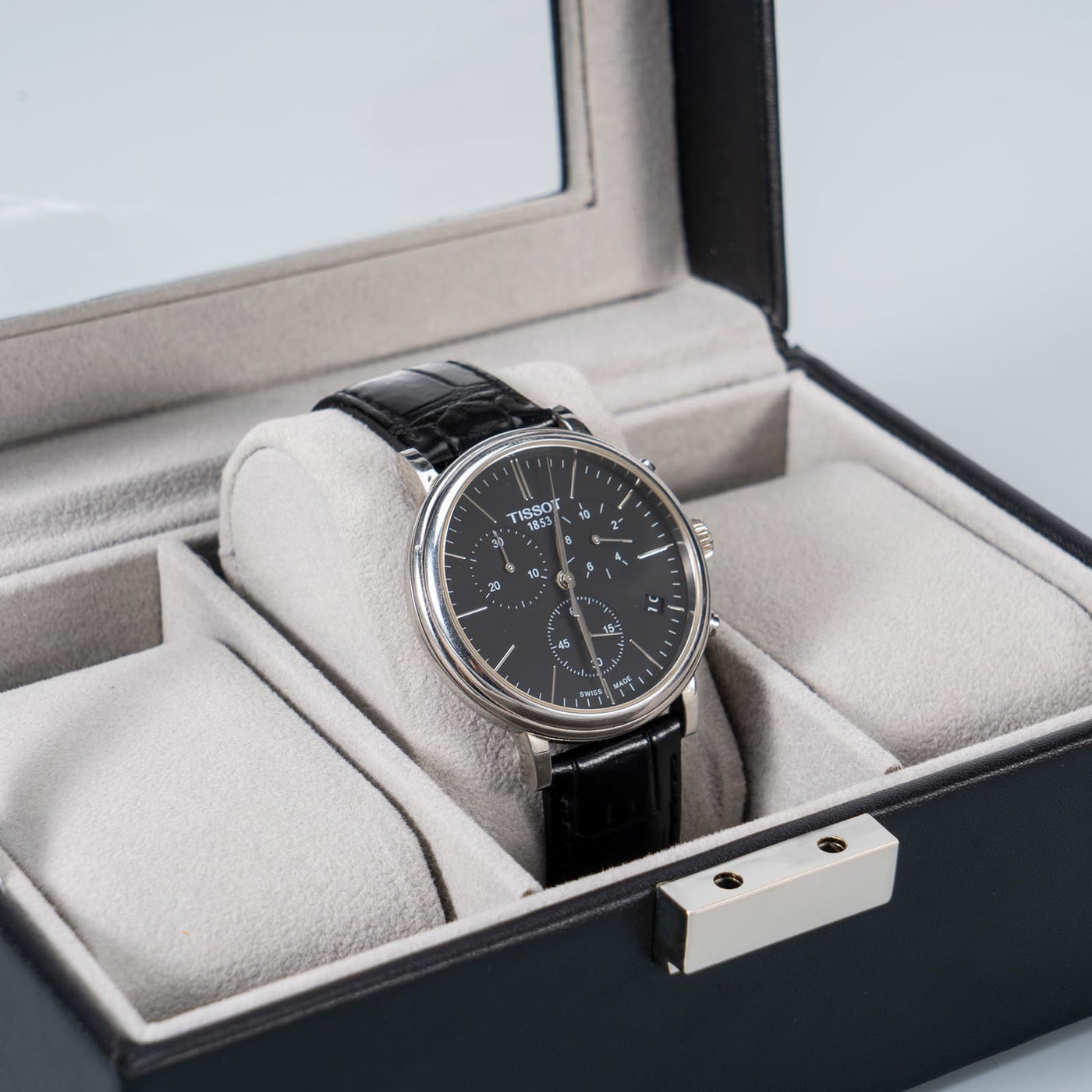 Boîte à montres avec 3 compartiments, boîte à montres avec couvercle en verre, boîte à montres avec coussin pour montres