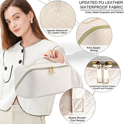 Sac cosmétique de voyage, trousse de beauté en cuir PU, grande trousse de maquillage