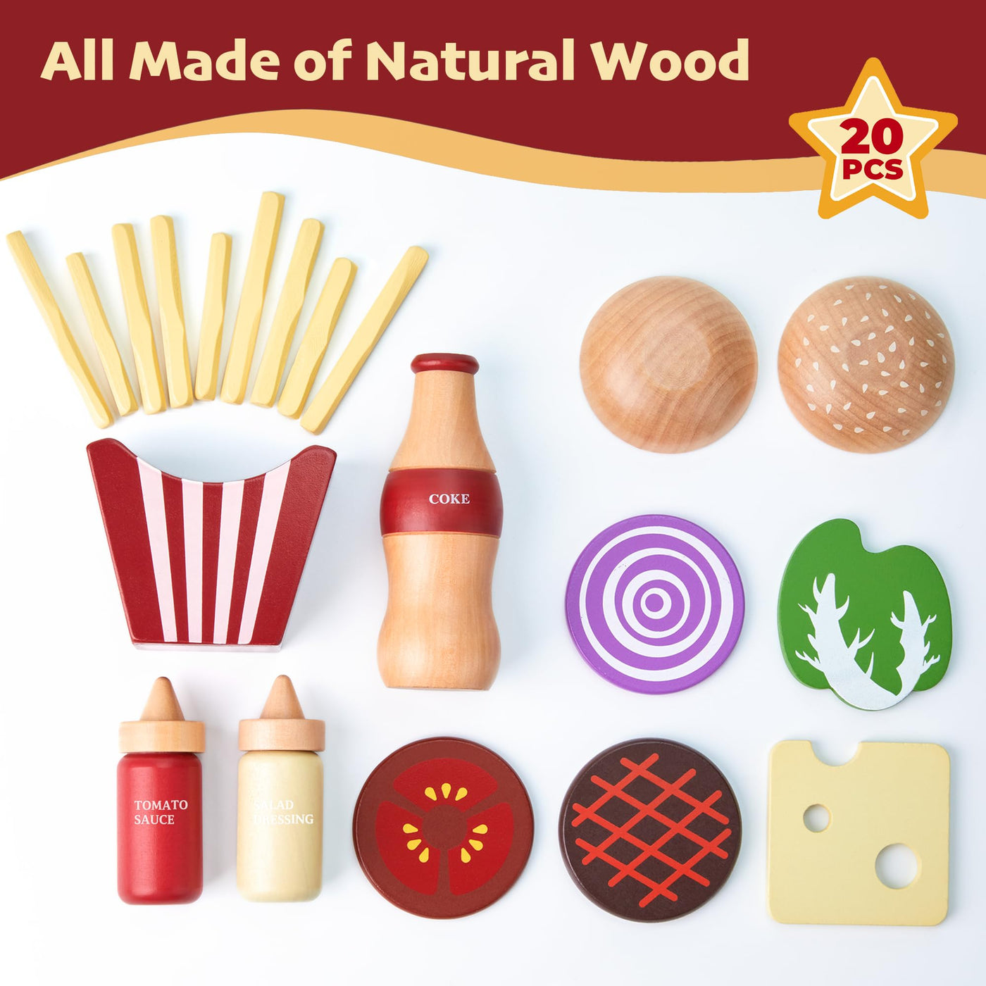 Jeu de nourriture en bois pour enfants Set de hamburger Fast Food Toy Play Kitchen Accessories