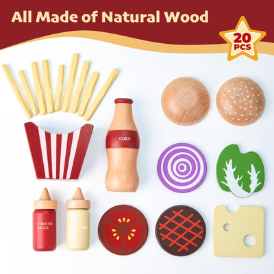 Jeu de nourriture en bois pour enfants Set de hamburger Fast Food Toy Play Kitchen Accessories