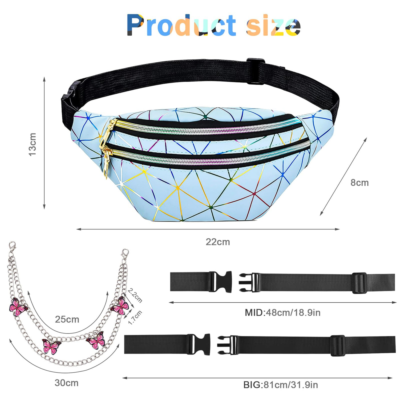 Sac ceinture Kids Waterproof PU Leather Colorful Fanny Pack for Teenagers with Adjustable Strap, Multiple Zipper Pockets