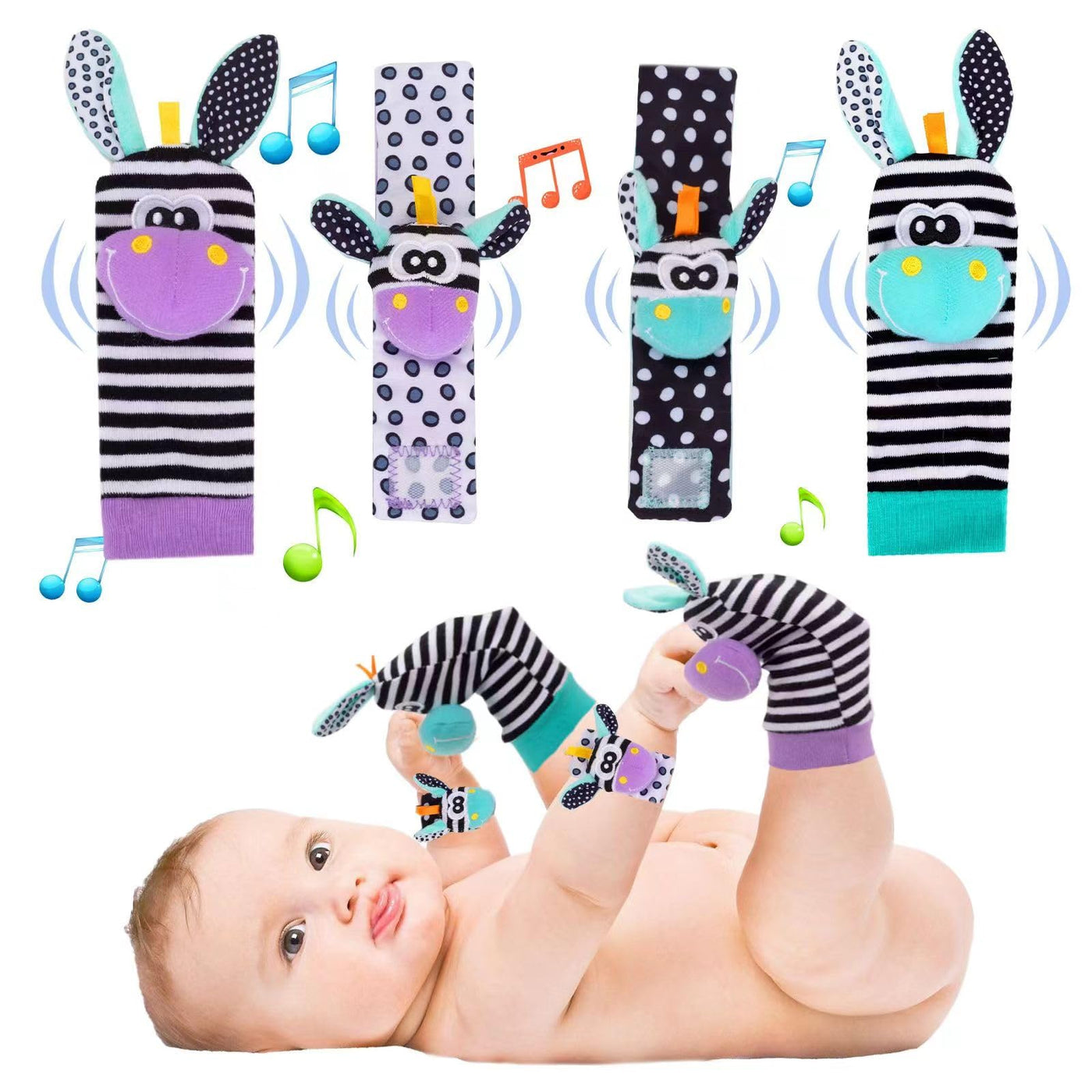 4Pcs rattle baby socks baby toy wrist and newborn toy for babies, early education