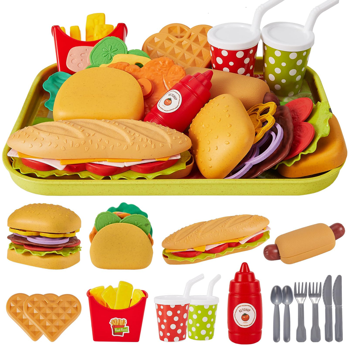 Jouet de cuisine Jouet Alimentaire pour enfants, Accessoires de cuisine pour enfants, Taco Hamburger Fast Food Jouet de gril pour enfants, Nourriture de jeu en plastique pour Cuisine de boue, Jeu de rôle
