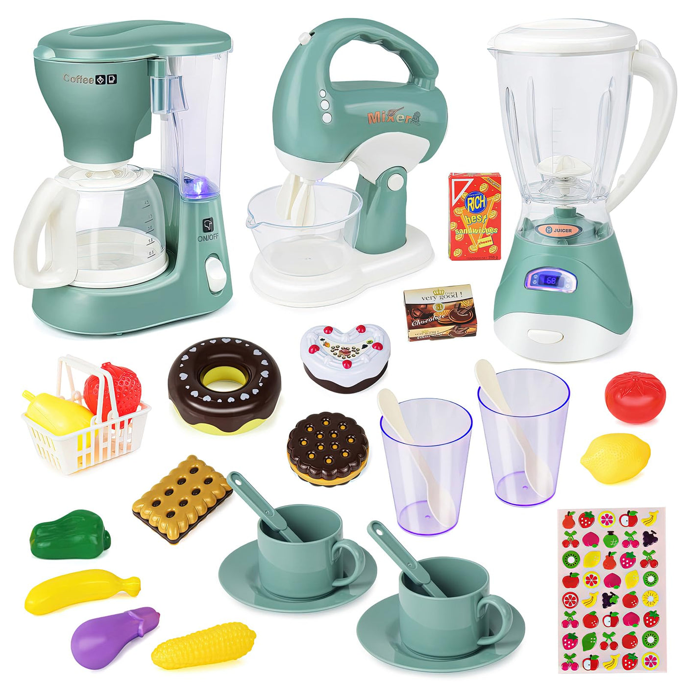 Set de Jeux de Cuisine Pour Enfants, Jouet pour Enfants à partir de 3 Ans, Accessoires de Cuisine de Jeu avec Machine à Café, Mixeur, Mixeur, Jouet de Cuisine, Jeu de Rôle
