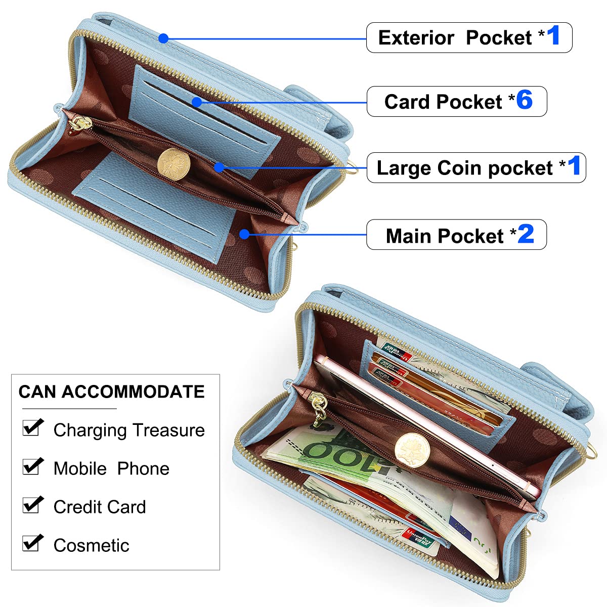 Handy Umhängetasche mit Geldbörse PU Leder