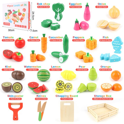 Children's kitchen, wooden kitchen accessories Cutting fruit and vegetables Magnetic toy Simulation kitchen toy