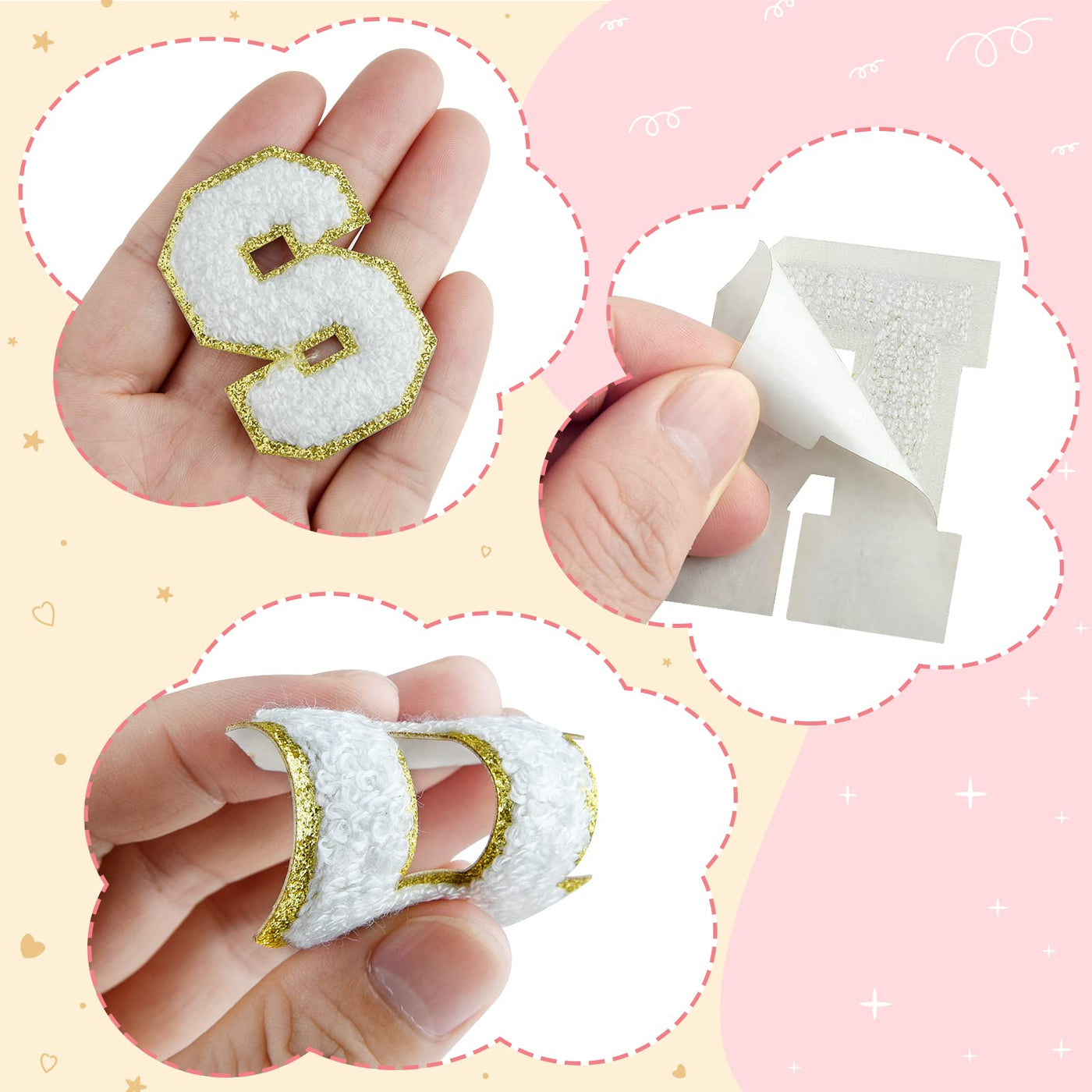 Patchs autocollants en chenille à lettres, à repasser sur vêtements, tissus, chaussures, sacs