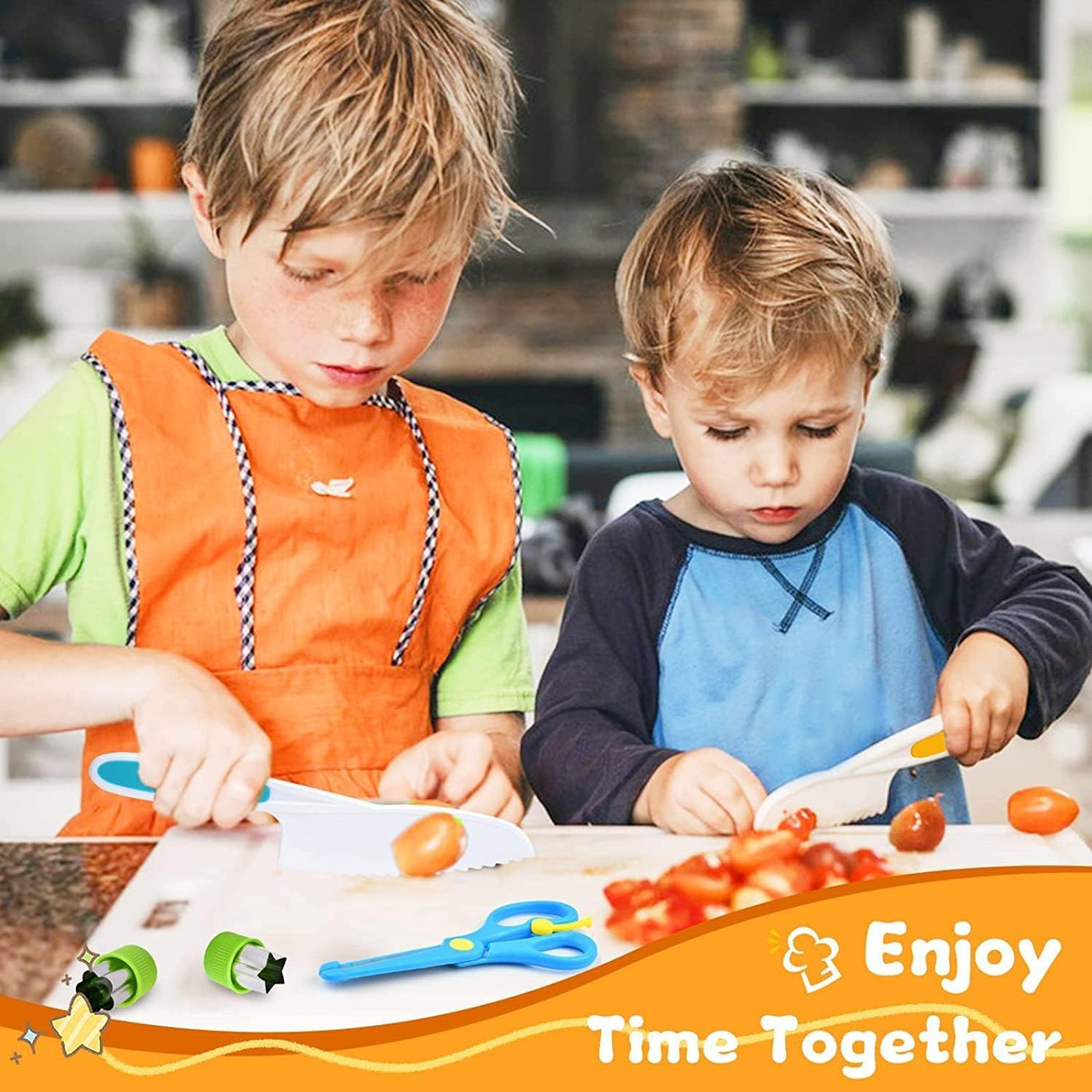 Couteaux pour enfants - Set de couteaux de cuisine de sécurité pour enfants de 17 pièces pour la vraie cuisine avec coupe-légumes, couteau en bois, planche à découper, etc.