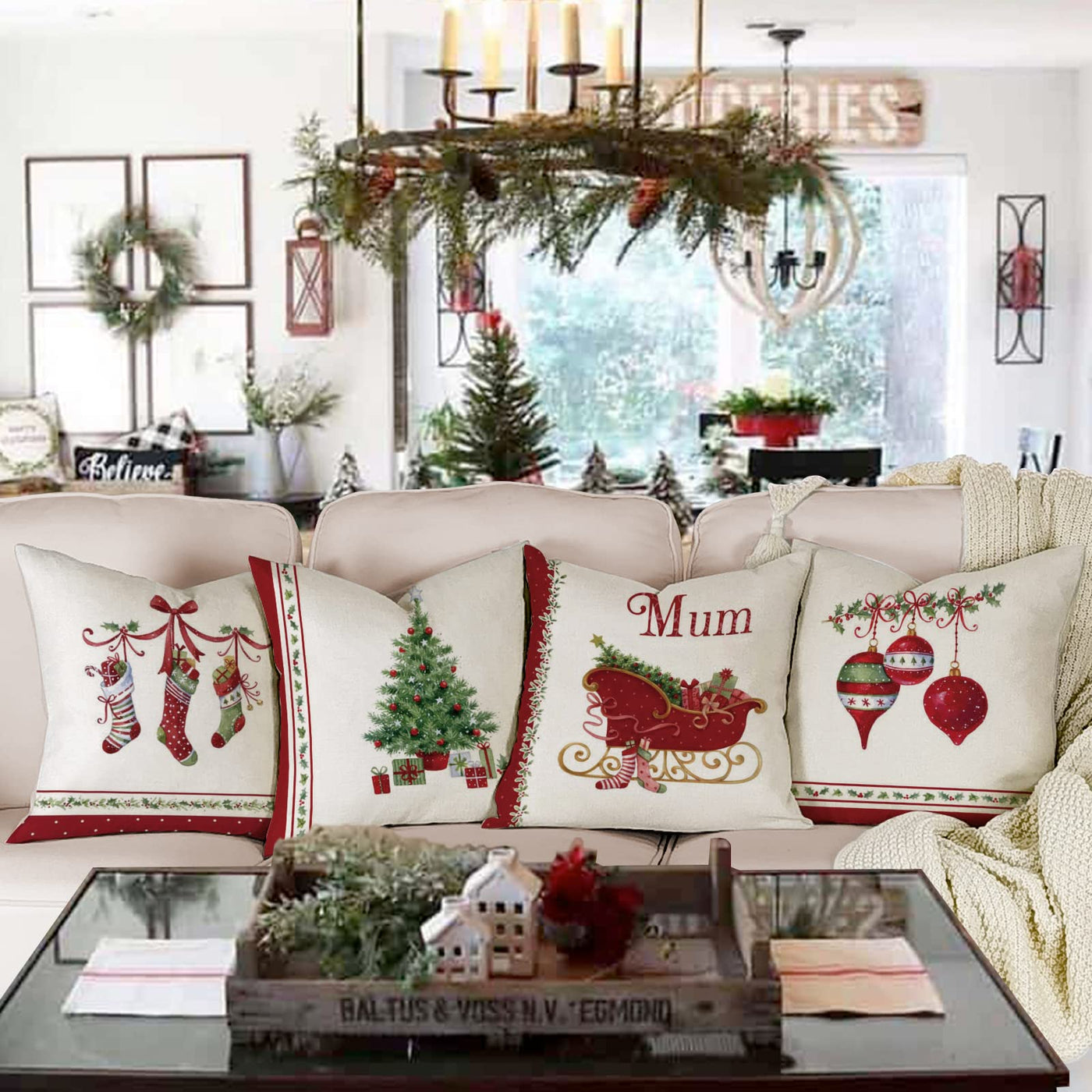 Christmas cushion cover set of 4 cushion covers decorative cushions linen cushion covers