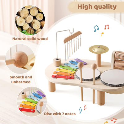 Trommelset für Kinder, 7-in-1 Musik Kinderspielzeug, Lernspielzeug Trommelset mit Xylophon, Kindertrommelset