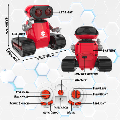 Jouet Robot pour Enfants, Robot Télécommandé Rechargeable avec Effets Lumineux, Yeux LED, Danse Musicale et Batterie Amovible, Robot RC