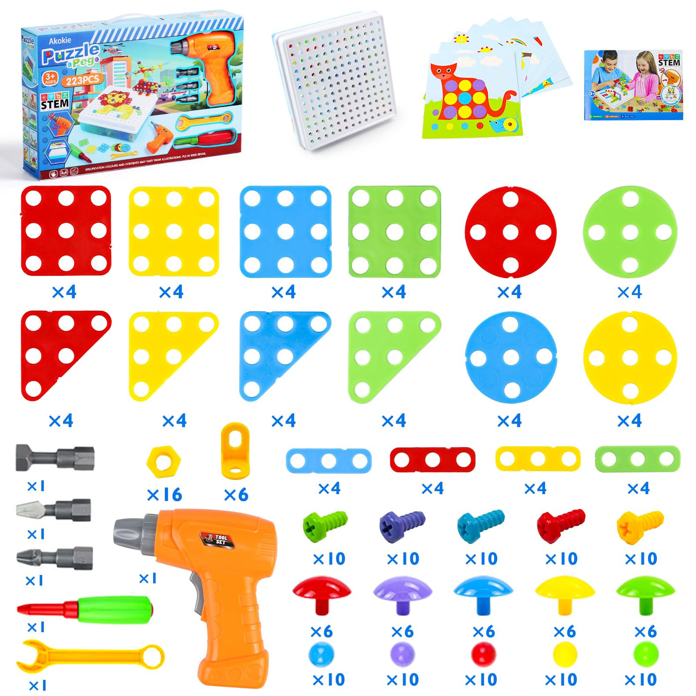 Pegging game toy with drill Educational creative toy 3D puzzle mosaic toolbox