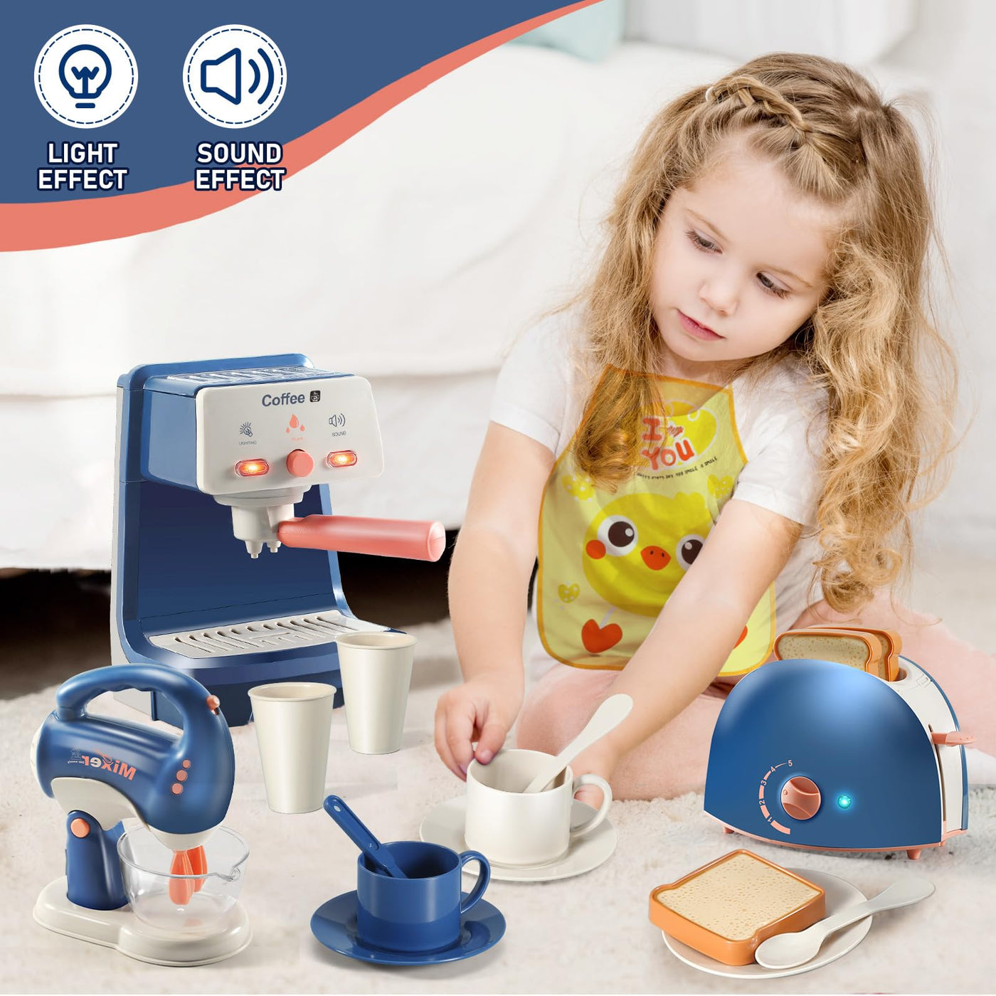 Kitchen utensils toy set,food processor kids set with blender,toaster,coffee maker,mixer more，Ideal role play