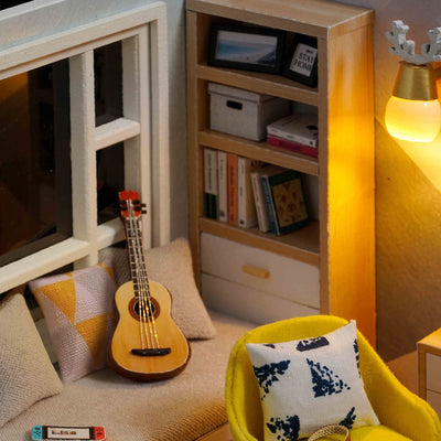 Kit Maison de Poupée Miniature-Modèle Créatif en Bois avec Éclairage LED et Cache-poussière