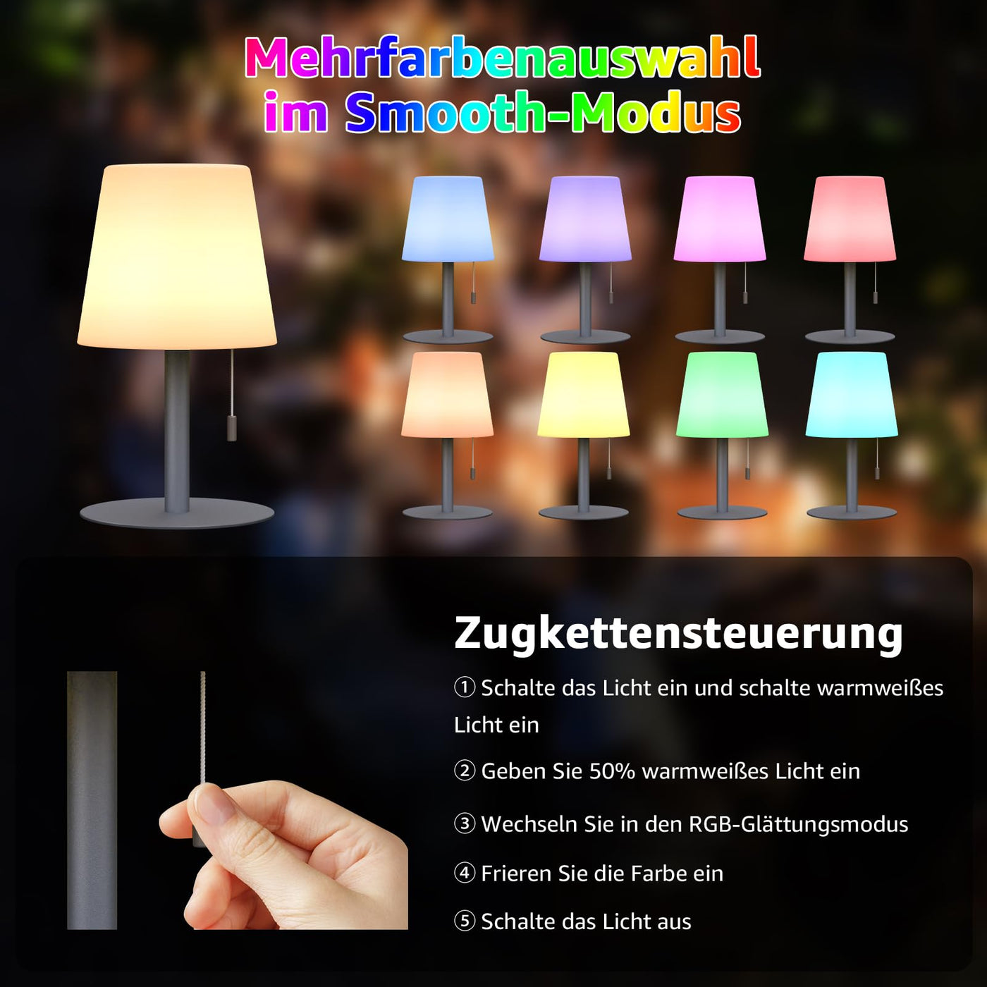 LED Outdoor Table Lamp with 8 Colors Cordless Lamp