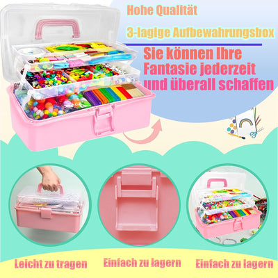 Bastelset für Kinder, 3000+Pcs Bastelset für Kinder Bastelkasten Bastelmaterialset, Bastelkoffer enthalten Pompons, Pfeifenreiniger für Kinder