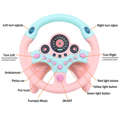 Steering wheel toy Copilot for children Rotation simulation for playing in the car with sound and music Toy for driving a car