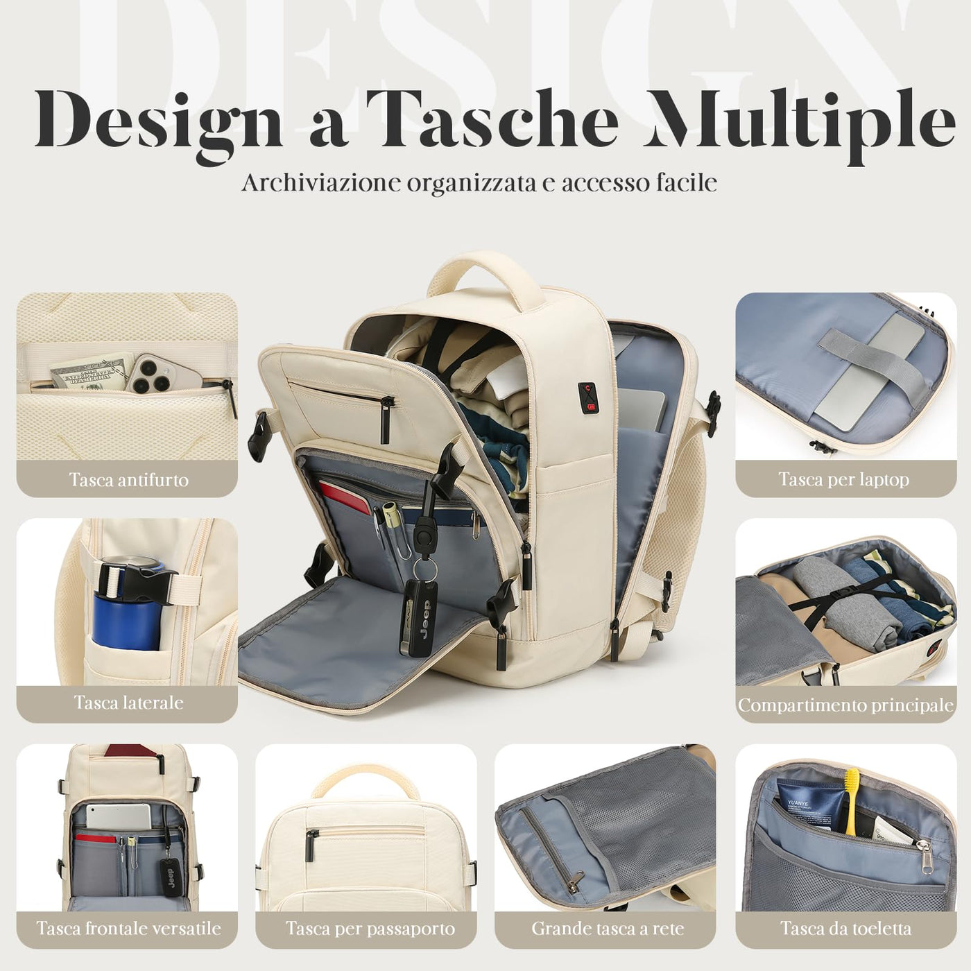 Hand Luggage Backpack Lightweight Laptop Compartment & Anti-theft Device