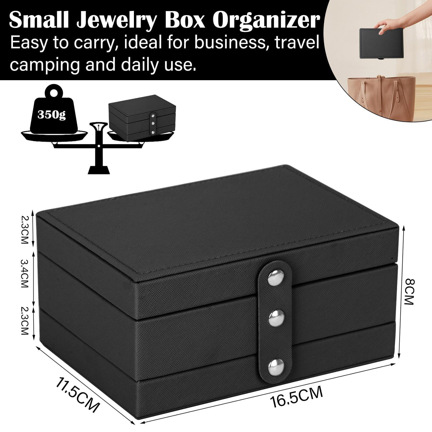 Jewelry box small, 3 levels jewelry storage travel PU leather