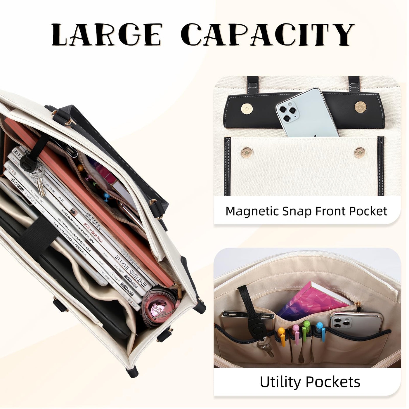 Sac à Main Shopper Grande Toile Grand Sac fourre-tout